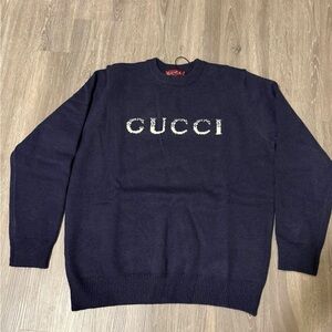 Gucci Logo Wool Dark Blue Crewneck Sweater